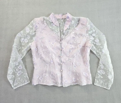Top vintage Ever Beauty para mujer satinado de gasa manga transparente talla 14 Fairycore usado en excelente estado Foto 1 de 4
