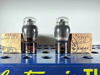 Par estrechamente emparejado etiqueta Marconi 6V6G GE probado como tubo NOS Foto 1 de 4