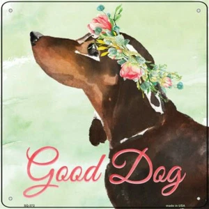 Dachshund Metal Flower Sign - 12" x 12" Black - Picture 1 of 1