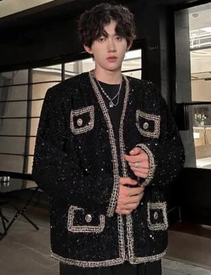 Men's New Autumn Long Sleeve Loose Sequins Sweatshirt Jackets Casual Coats size - Image 1 of 4