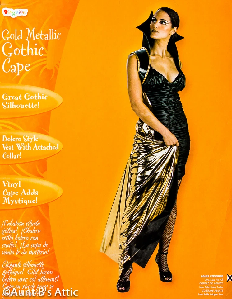 Chaleco con cortina de hombro gótico metálico dorado y negro con cuello alto OS Foto 1 de 1