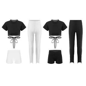 Kids Girls Outfit 3Pcs Set Athletic Suit Performance Fitness Dance Activewear - Picture 1 of 27