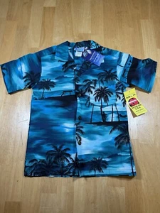 NEW RJC Hawaiian Shirt Boys Size 6 Made in Hawaii Waimea Sunset Turquoise NWTs - Picture 1 of 11