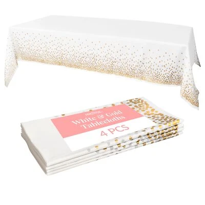 White and Gold Tablecloths, 4pk, 54x108 Inches - Party Table Cloths Disposable - - Image 1 of 4