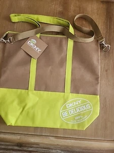 DKNY Large Capacity Tote Bag Be Delicious Pure New York 100% Tan Light Green  - Picture 1 of 13