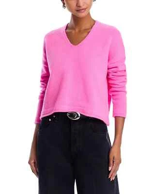 Aqua L102503 女式热粉色 V 领露肩毛衣 XL 码 — 第 1/4 张图片