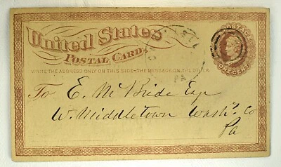 US POSTAL CARD SCOTT #UX3 SMALL WATERMARK PREPRINTED PA, 1873 - Image 1 of 2