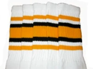 22" KNEE HIGH WHITE tube socks with GOLD/BLACK stripes style 4 (22-86) - Picture 1 of 1