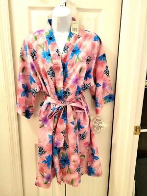 Roupão Kimono Curto Secret Treasures Rosa Azul Floral Poliéster Feminino Médio - Imagem 1 de 4