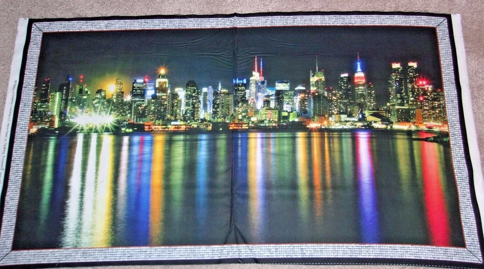 City Skyline at Night Quilt Panel Artworks Cotton Fabric Quilting Treasures - Image 1 of 1