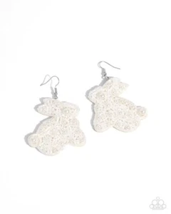 Paparazzi Easter Elegance - White- White Seed Beads - Pearls - Bunny Earrings - Picture 1 of 2