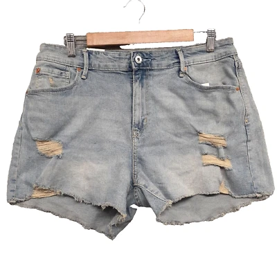 Levi's Denizen Distressed Cut Off Denim Stretch Shorts Blue Women Sz 14 NWT - Image 1 of 4