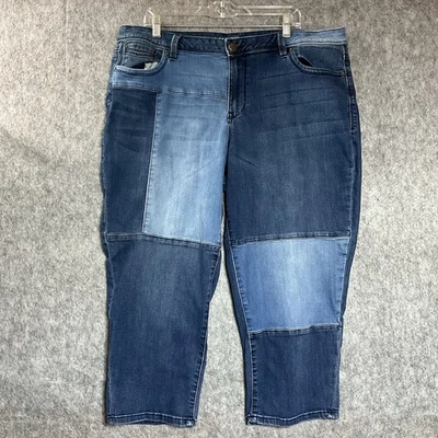 Lane Bryant Jeans Womens Plus 20 Blue Patchwork Pockets Stitch Prairie 42x23 - Image 1 of 4