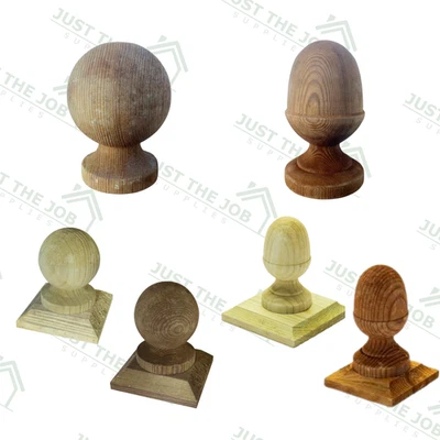 Wooden Treated Post Finial - Acorn Ball 50 75 100mm Brown & Green Post Cap DIY - Image 1 of 4