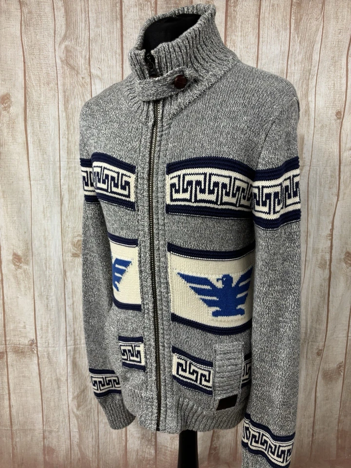 Superdry Men’s Cardigan Large Chunky Knit Aztec Nordic Cowichan Sweater Eagle - Image 1 of 4