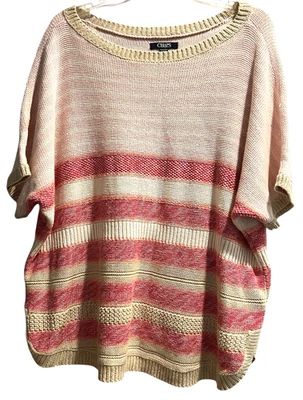 Chaps by Ralph Lauren Sweater Size 2XL Pink Tan Short Sleeve Stripes Coastal - Image 1 of 4