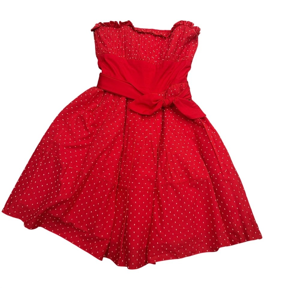 Vestido Betsey Johnson Punto Rojo Sin Tirantes Calce y Acampanado - Talla 4 - ¡Lindo! Foto 1 de 4
