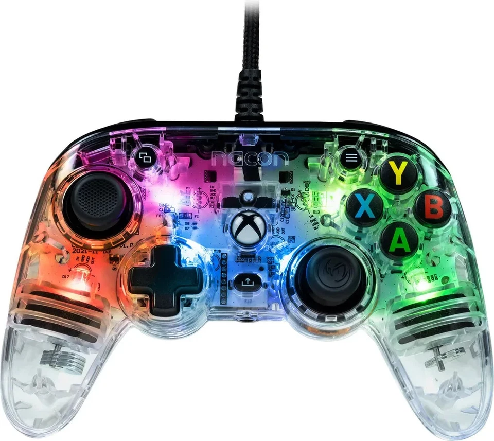 Xbox Gaming Controller Wired Clear PC Gamepad RGB - Nacon Pro Compact Colorlight