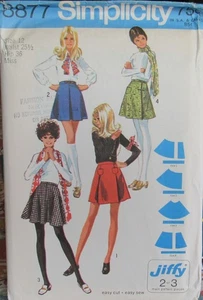 VTG 60s Simplicity 8877 Misses 12 Jiffy MINI SKIRTS 4 Options EASY Pattern UNCUT - Picture 1 of 2