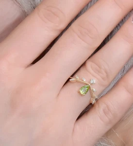 peridot rings engagement rings moissanite ring gold plated 925 silver rings - Picture 1 of 8