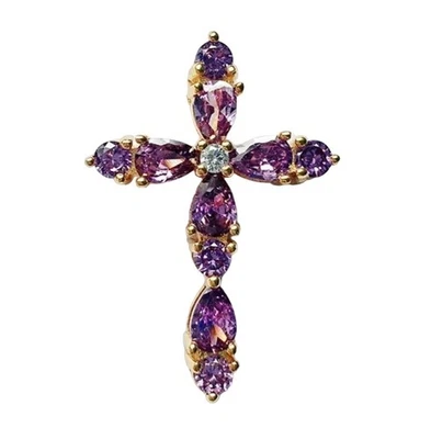 Necklace Cross Gold Tone Glass Amethyst Stones - Изображение 1 из 2