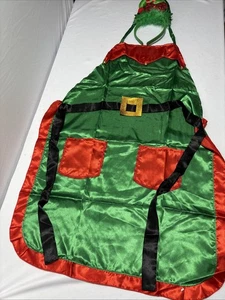 Delantal babero elfo sombrero elfo 2 bolsillos lazos cuello cintura rojo verde dorado tela hebilla M - Imagen 1 de 4
