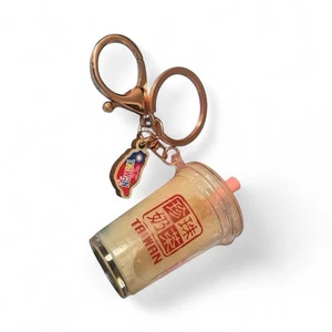 Taiwan Boba Milk Tea Keychain Liquid Cup Charm Pink Straw Souvenir Gift Cute New - Picture 1 of 7