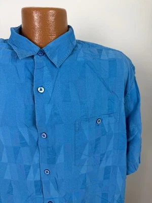 Рубашка мужская Tori Richard размер XL минимальная жаккардовая клетчатая шелковая смесь гавайская курортная синяя - Изображение 1 из 4