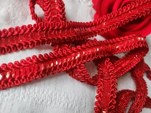Vintage Red Silk Sequin Gallon 2 Meters 40 By 1.7 Cm A5 - Picture 1 of 4