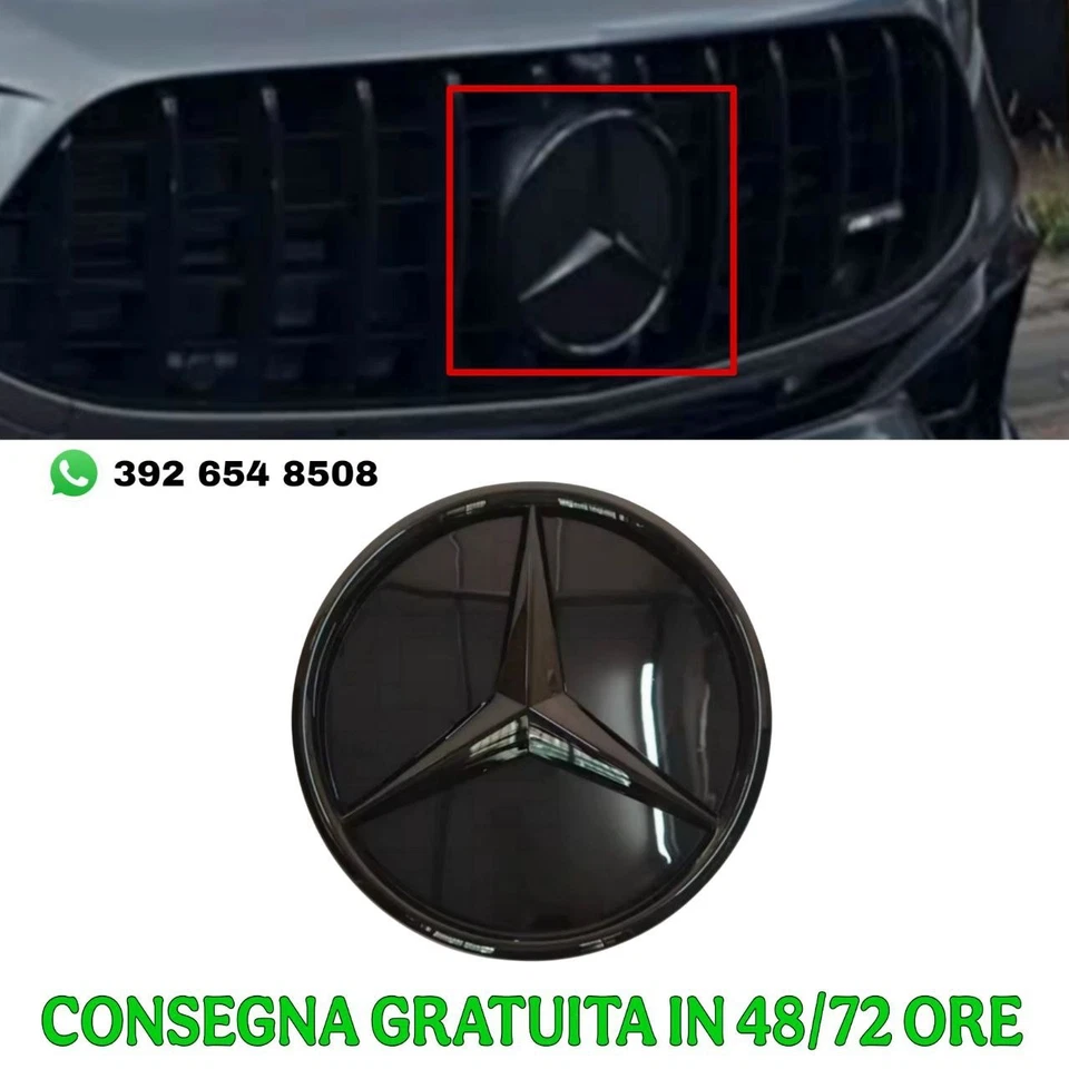 LOGO ANTERIORE per MERCEDES Classe A W177 - NERO - B W247 - C W205 - STEMMA - Image 1 of 2