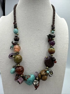 Collar BOHO Vintage Turquesa Piedra y Vidrio Multi Mediano Único - Imagen 1 de 8