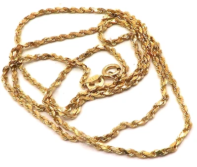 HERMOSA CADENA CUERDA ORO AMARILLO 14K SÓLIDO 18 PULGADAS LARGO Foto 1 de 4