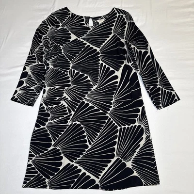Vestido J Crew Shift bolsos manga longa feminino tamanho 2 preto marfim leve em excelente estado usado - Imagem 1 de 4