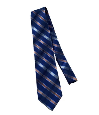 Corbata de cuello Adolfo para hombre azul, naranja y gris a rayas a cuadros clásica 57,75” L X 3,25” Foto 1 de 4