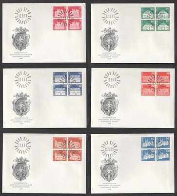 Switzerland 1968 Architecture Blocks of 4 Set of 6 FDC. Bern First Day Covers - Image 1 of 4