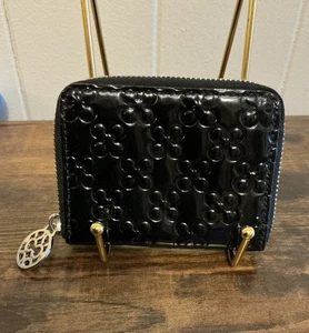 A Rare Modern Vintage Black Patent Leather C Print Small Zip Around Wallet - Picture 1 of 4