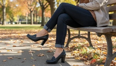 Mocasines cómodos para mujer A.n.a clásicos de cuero con tacón ancho en negro talla 8M Foto 1 de 4