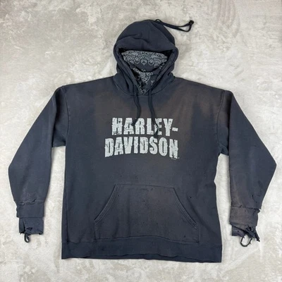 Harley Davidson Hoodie Mens Navy XL-2XL? Distressed Grunge Face Bandana Biker - Image 1 of 4