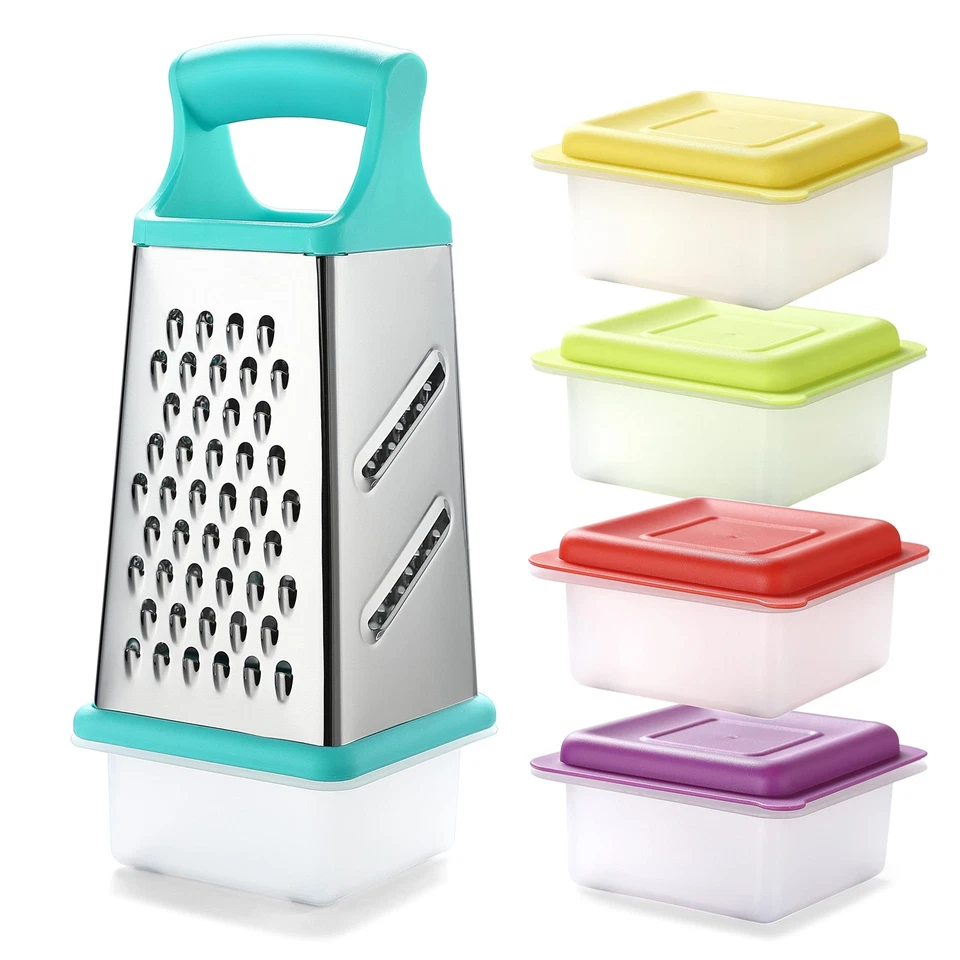 ® KYA57B Rallador de Caja, Rallador de Acero Inoxidable con 4 Lados, Juego de Cortador de 5 Piezas, P... Foto 1 de 4