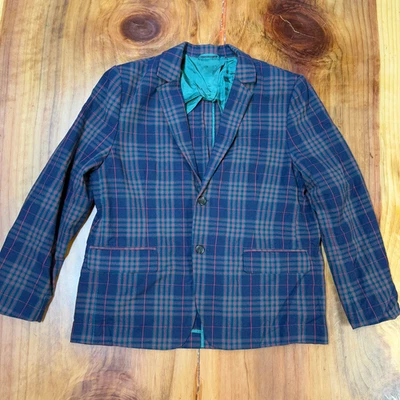 Chaqueta J Peterman Para Hombre Grande Algodón Abrigo Deportivo Blazer A Cuadros Vintage Azul Z26 Foto 1 de 4