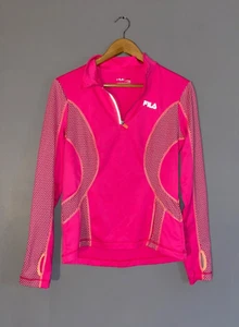 Small FILA Running Quarter Zip Performance Workout Shirt Neon Pink w/Dots - Picture 1 of 12