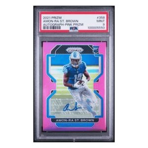 Amon-Ra St Brown PSA 9 2021 Panini Prizm Auto Pink Prizm Rookie RC Card #358 - Picture 1 of 3