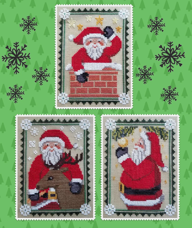 Waxing Moon Designs counted cross stitch leaflet ~ Santa Trio ~ #201 - Image 1 of 1