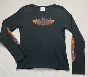 Vintage Iron Horse Saloon Shirt Women’s Large Flame Sleeve Y2K Biker Motorcycle - Picture 1 of 11