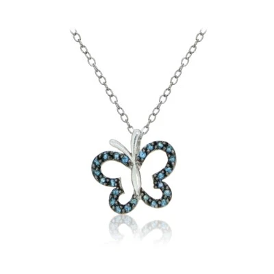 Sterlingsilber Nano Labor Erstellt London Blauer Topas Schmetterling Collier - Bild 1 von 3