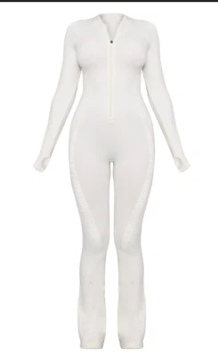 Pretty Little Thing hueso sin costuras corte láser cremallera gimnasio llamarada Unitard M CNH1999 Foto 1 de 4