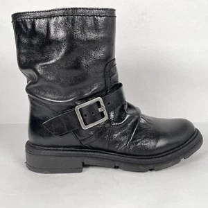 Miz Mooz Holdyn Boots Womens Size 40 US 9.5 Black Leather Shiny Ruched Zip Shoes - Picture 1 of 10