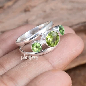 Apple Green Peridot Cut Gemstone 925 Sterling Silver Ring Special Occasion Gift - Picture 1 of 6