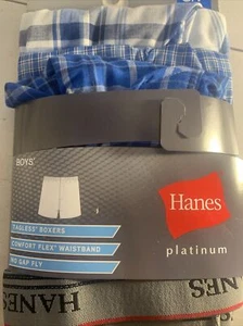 Hanes Boys 3 Pack Platinum Tagless Boxers Blue Plaid Size Small 6/8 - Picture 1 of 9