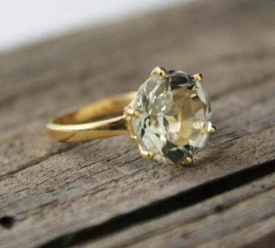 Verde Ametista Anello,Anello Oro,Febraio Pietra Zodiacale,925 Argento - Immagine 1 di 4